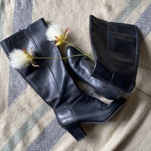 NINE WEST | Black Leather Boots w/ Block Heel
